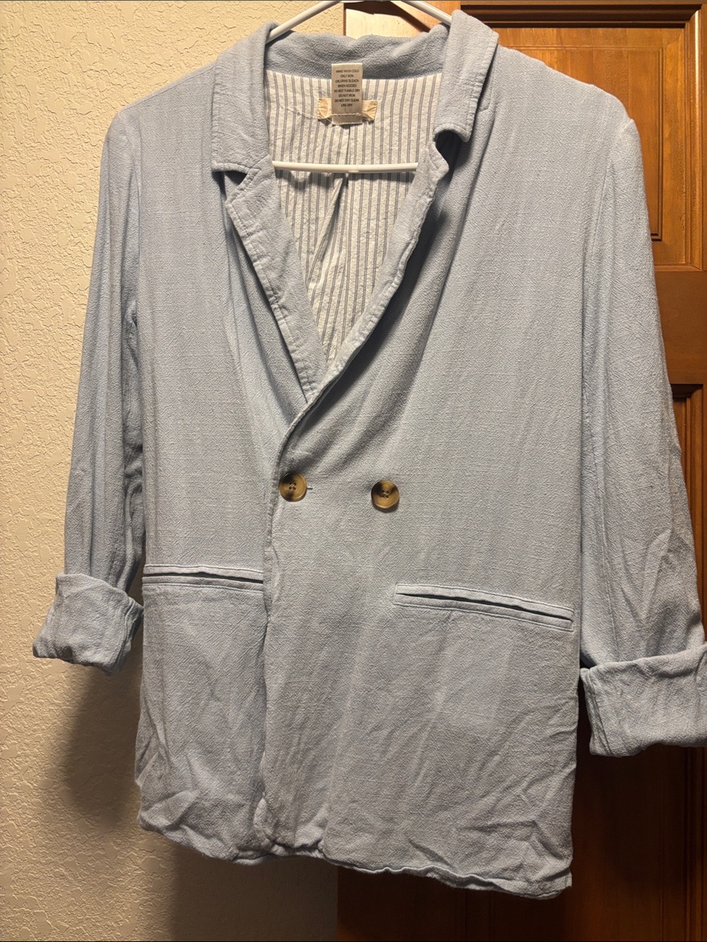 Altar'd State Light Blue Women’s Double-Breasted Casual Cotton Blazer